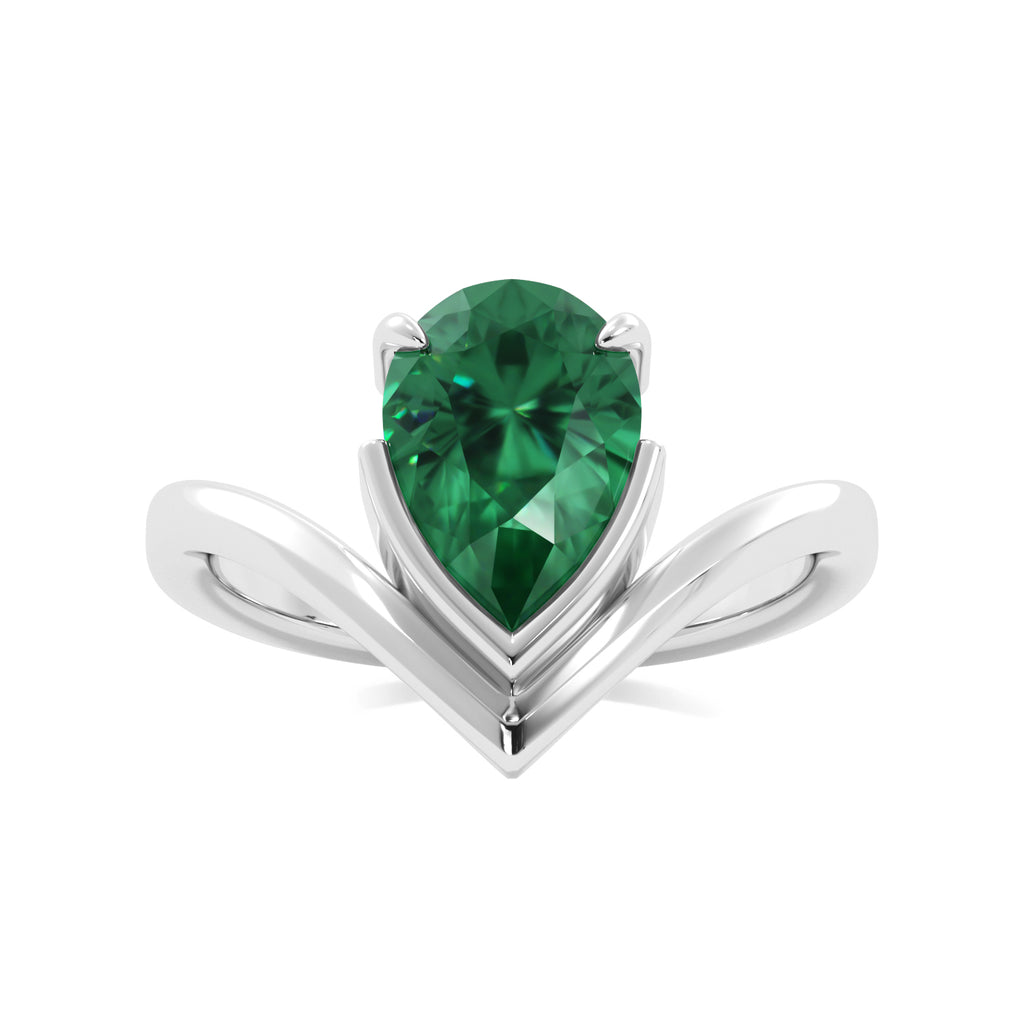 Emerald Pear Half Bezel Curved Solitaire Band