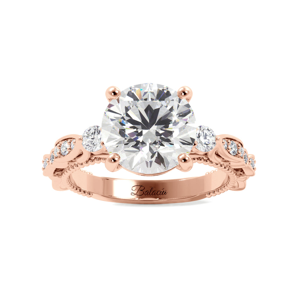 Round Cut Fancy Band Cathedral Engagement Ring