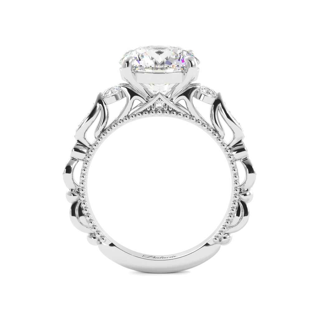 Round Cut Fancy Band Cathedral Engagement Ring