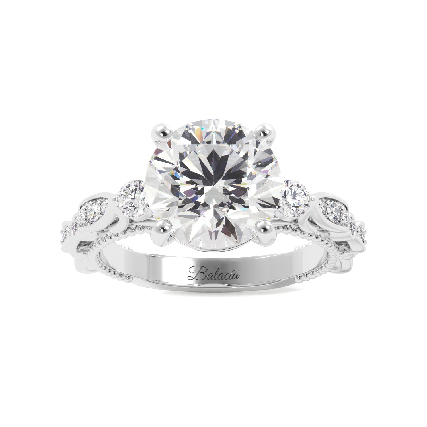 Round Cut Fancy Band Cathedral Engagement Ring