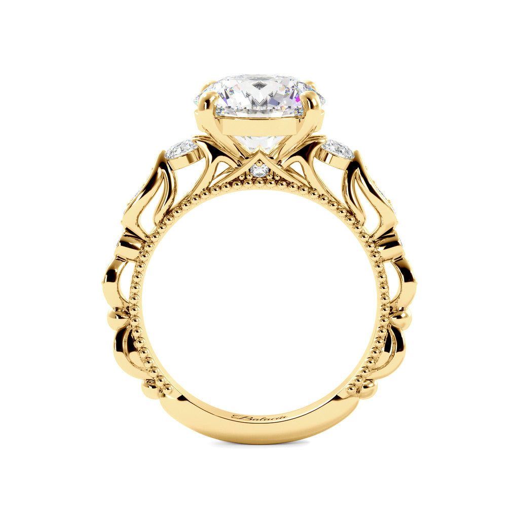 Round Cut Fancy Band Cathedral Engagement Ring