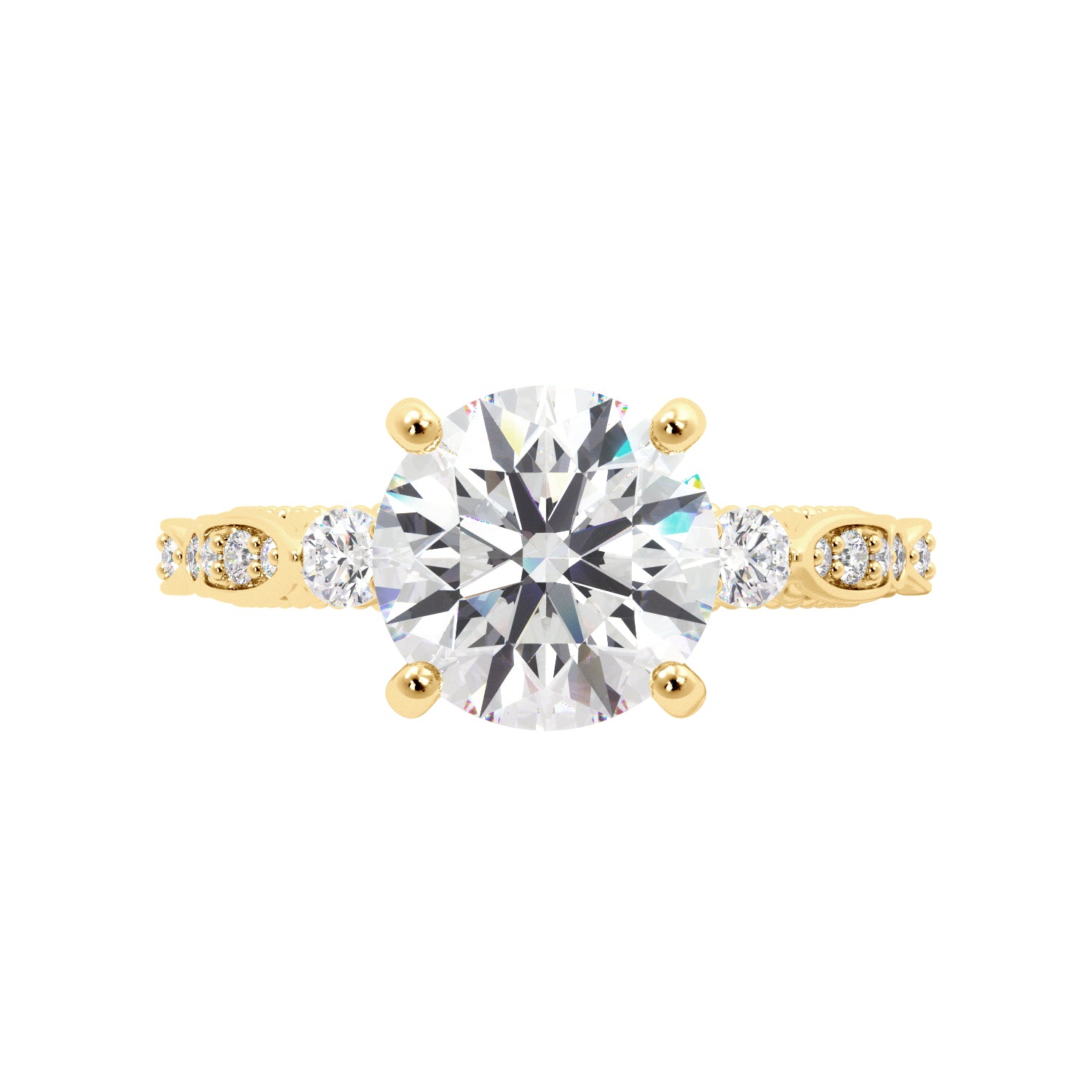 Round Cut Fancy Band Cathedral Engagement Ring