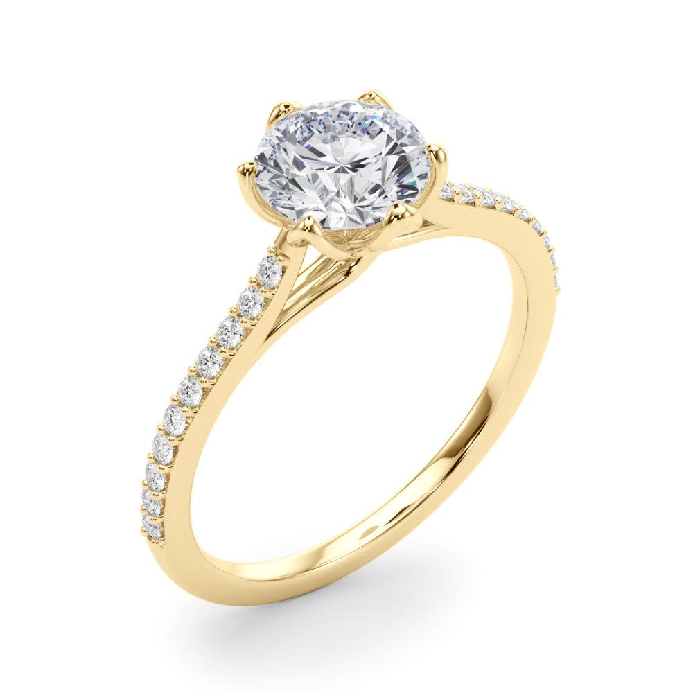Floral Round Diamond Ring Yellow Gold 