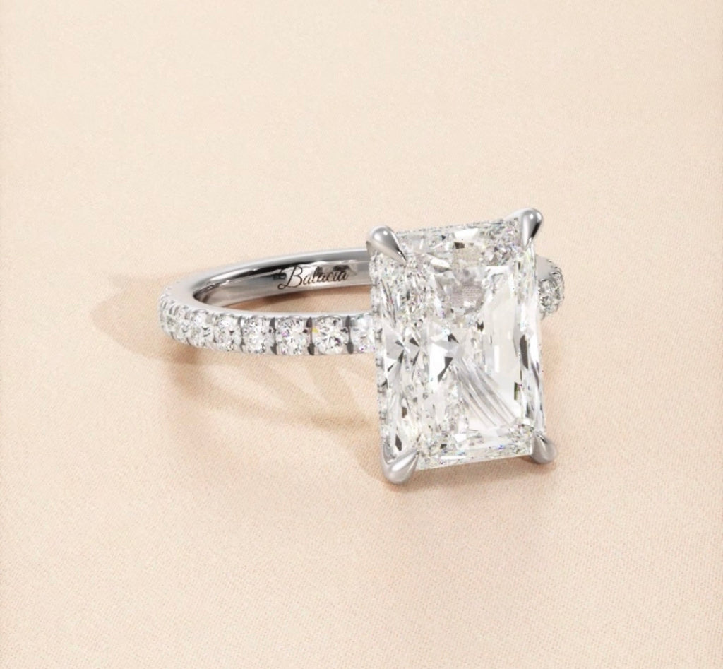 6.5 Carat Crushed Ice Radiant Cut Moissanite Ring