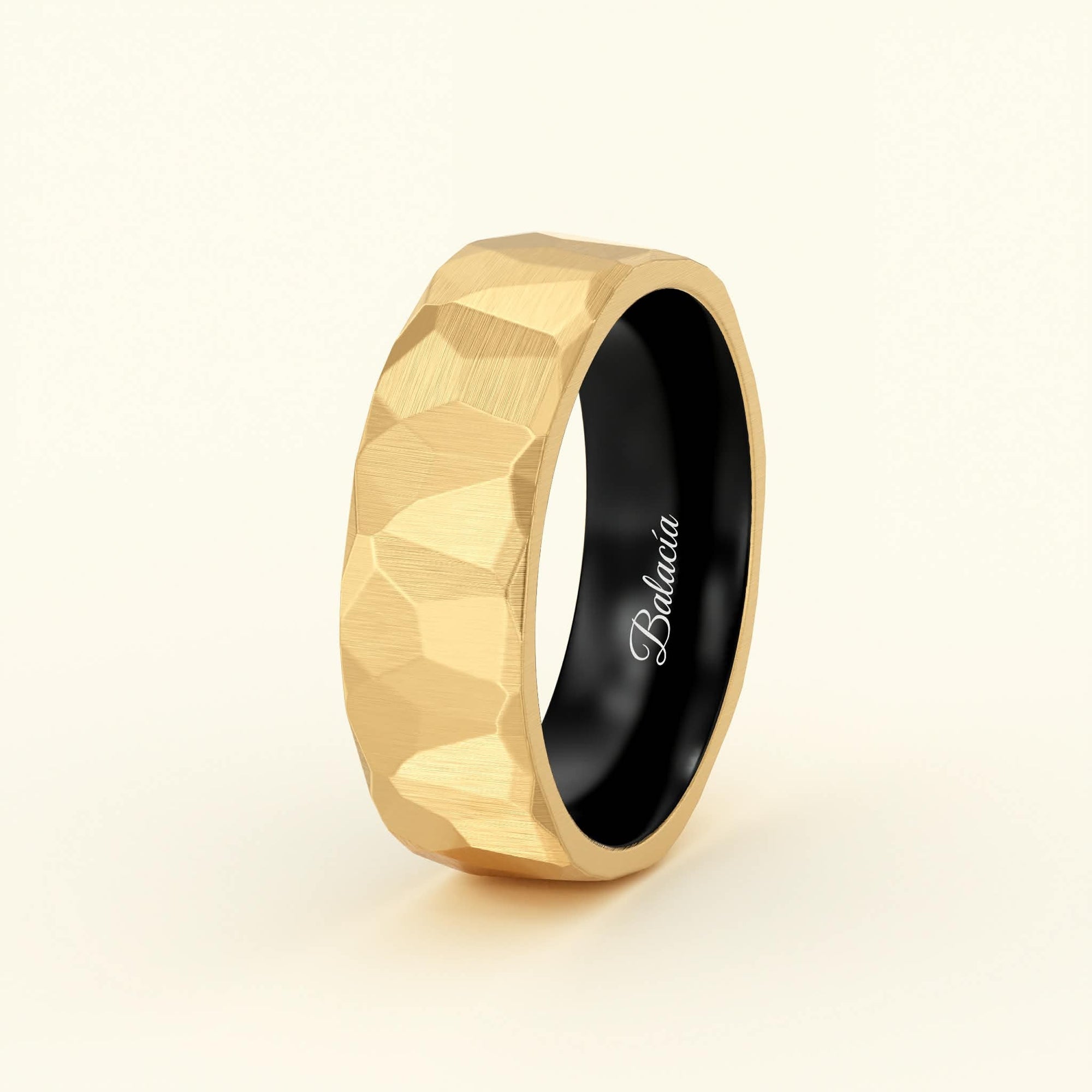 Geometric Hammered Gold And Black Men's Band