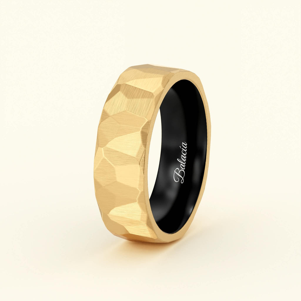 Geometric Hammered Gold And Black Men's Band