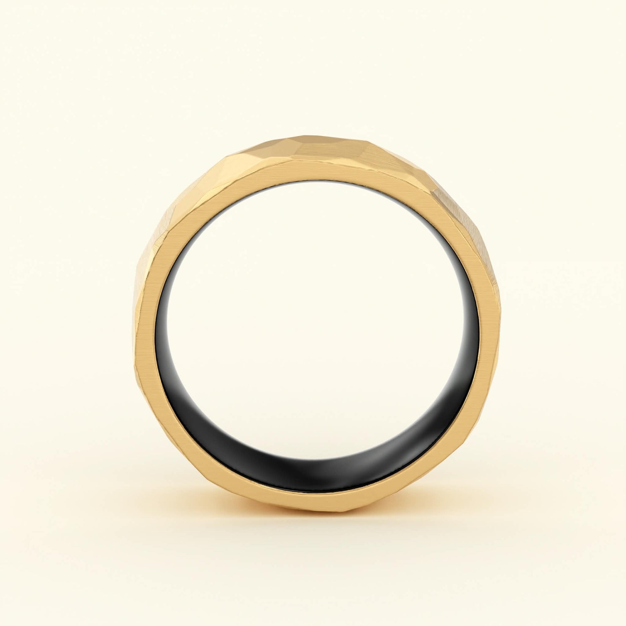 Geometric Hammered Gold And Black Men's Band Side View