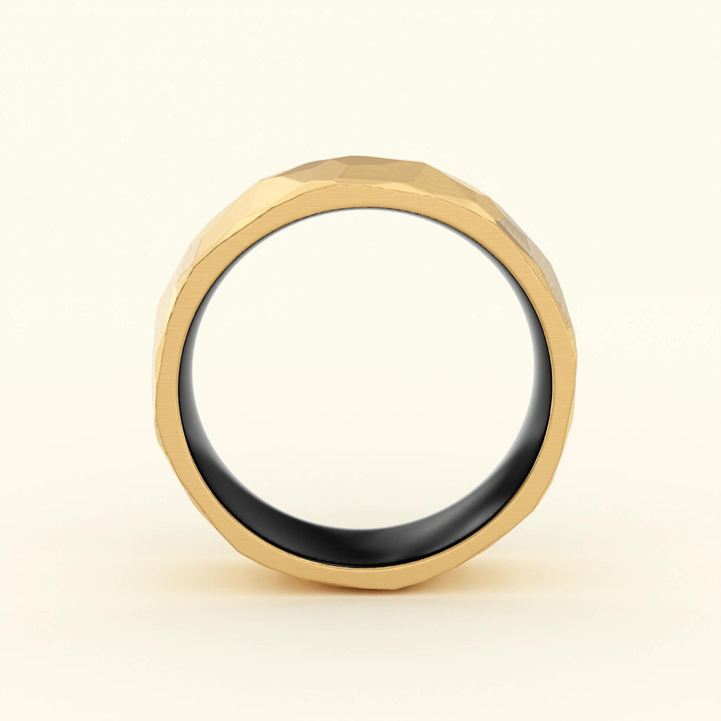 Geometric Hammered Gold And Black Men's Band Side View