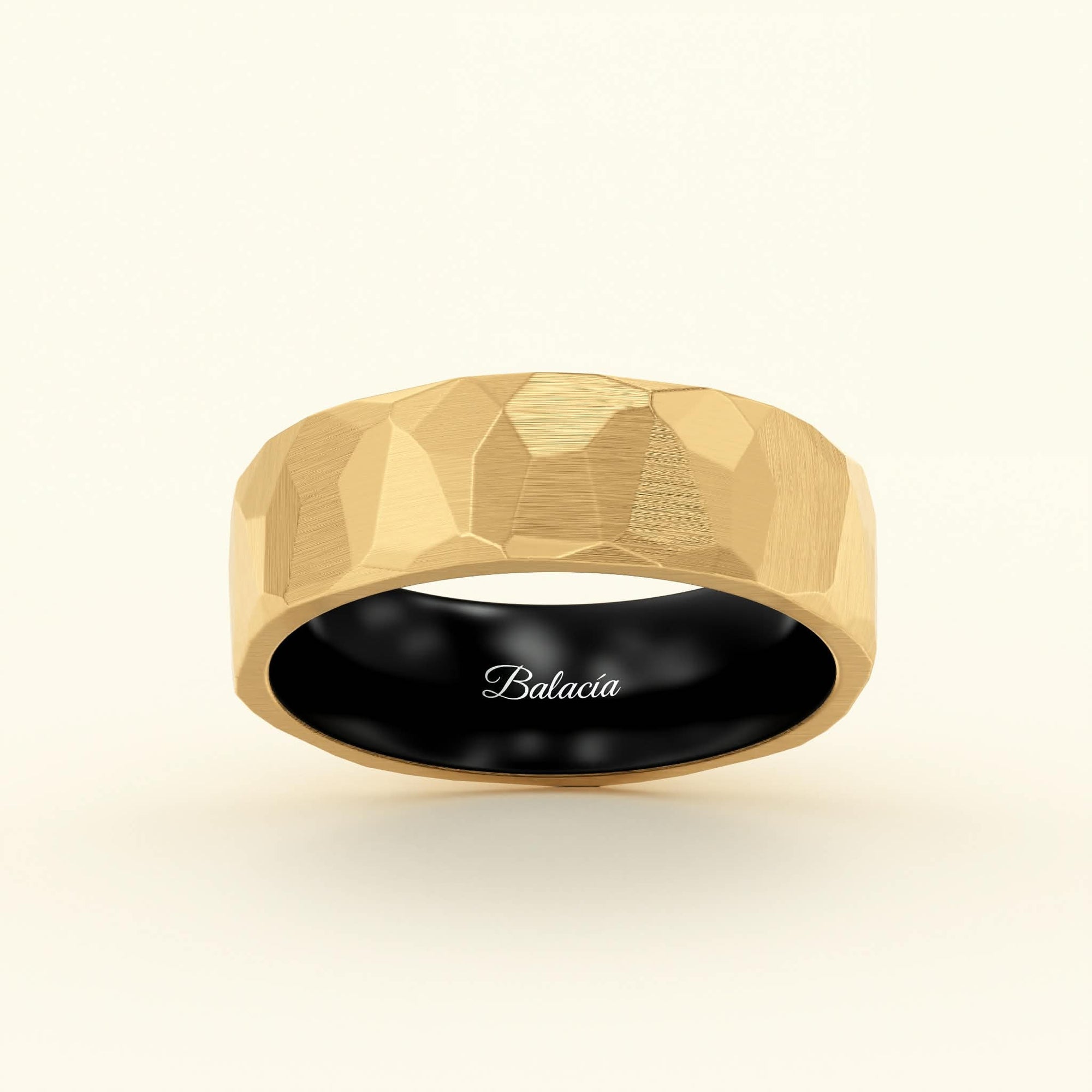 Geometric Hammered Gold And Black Men's Band Top View