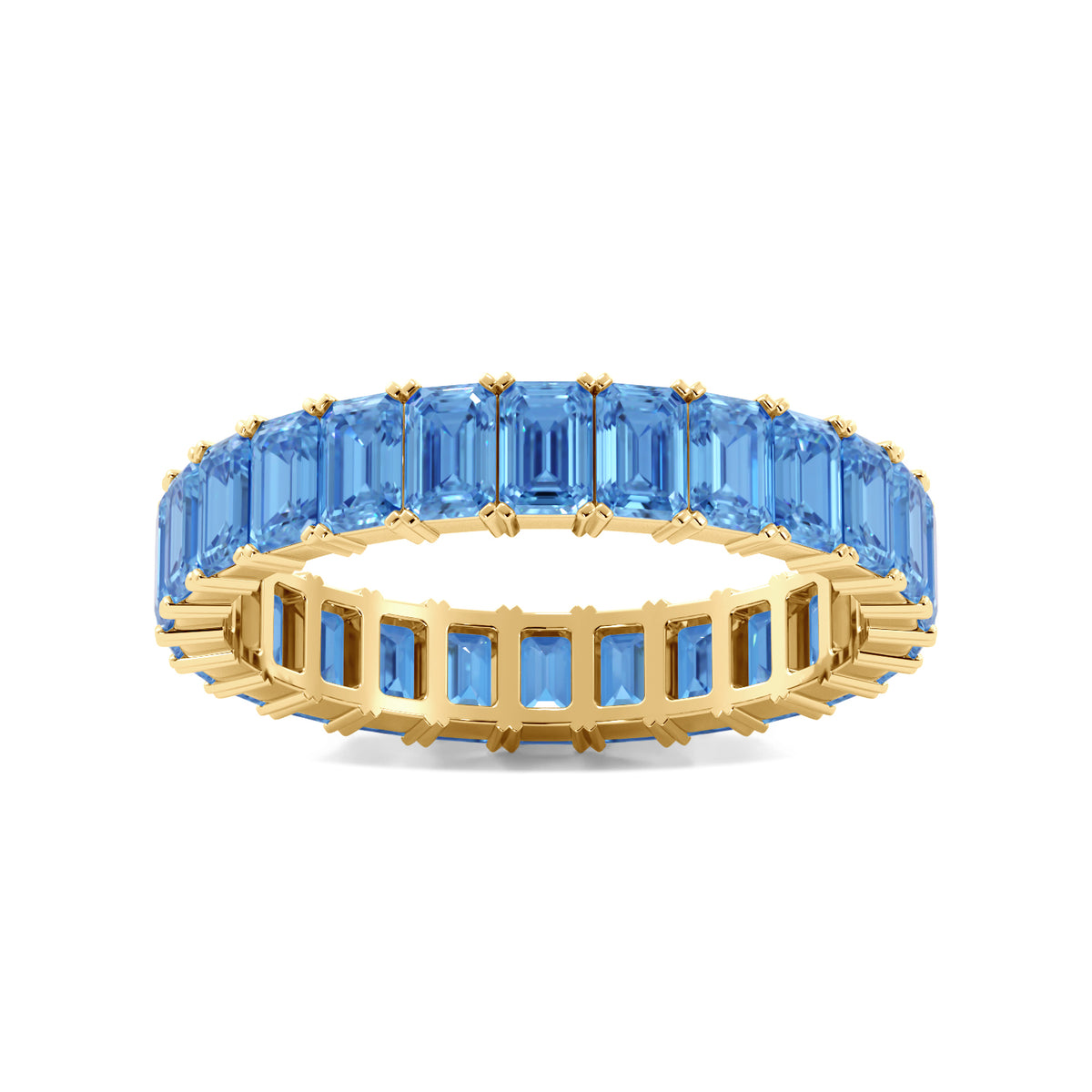 Gold Blue Emerald Cut Eternity Band