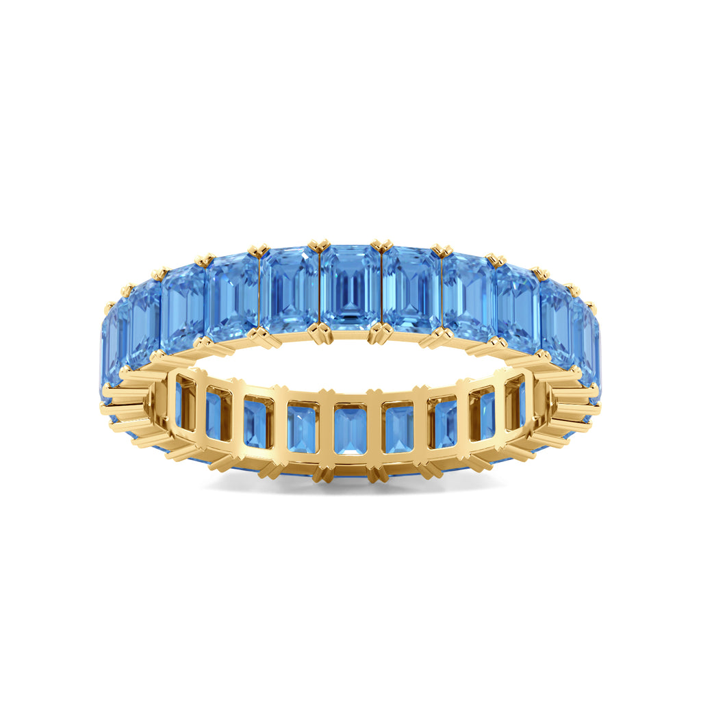 Gold Blue Emerald Cut Eternity Band