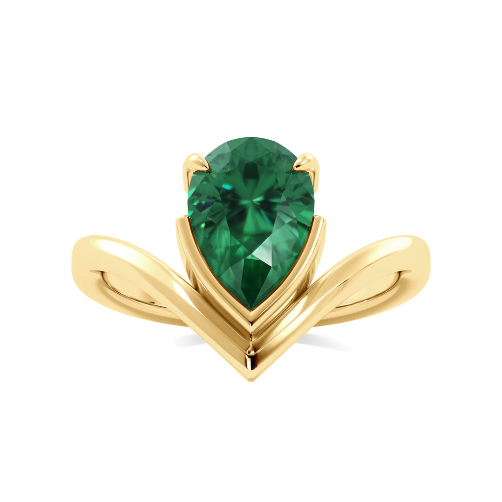 Gold Emerald Pear Half Bezel Curved Solitaire Band