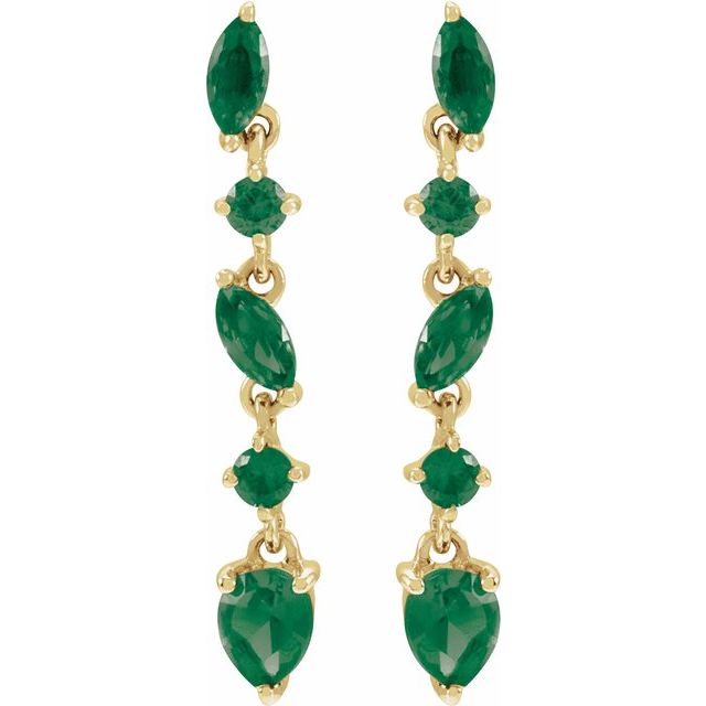Green Emerald Drop Gold Earrings 