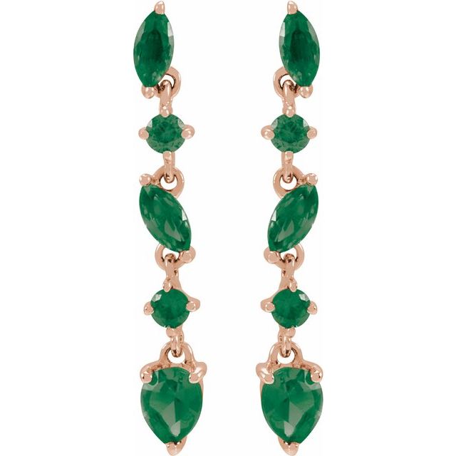 Green Emerald Drop Rose Gold Earrings 