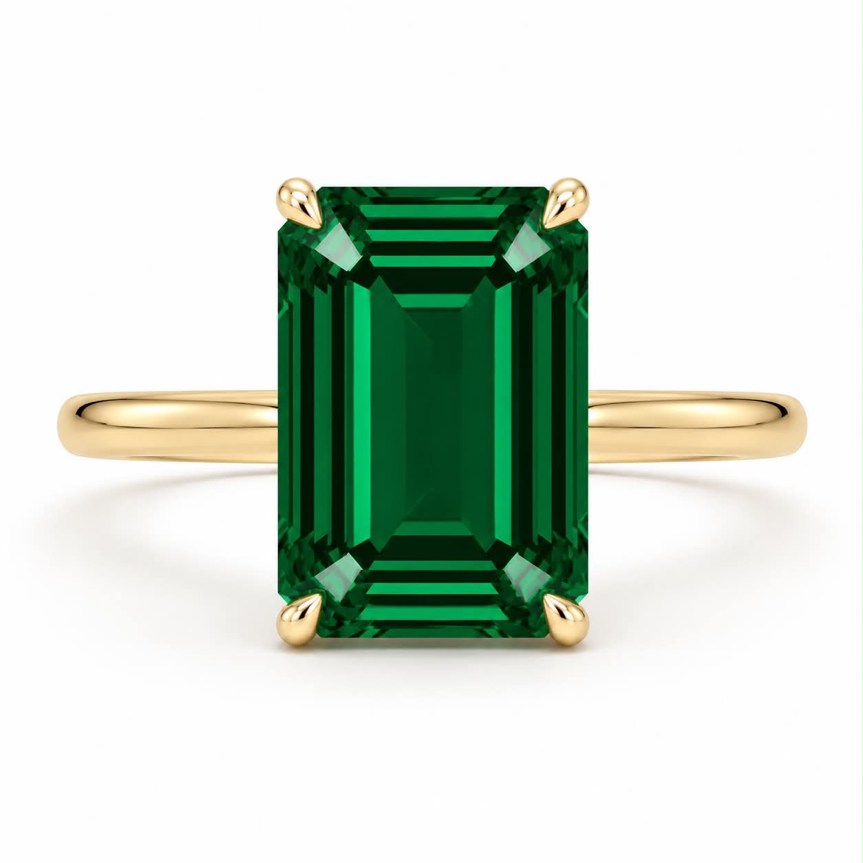 Green Emerald Cut Solitaire Engagement Ring Yellow Gold
