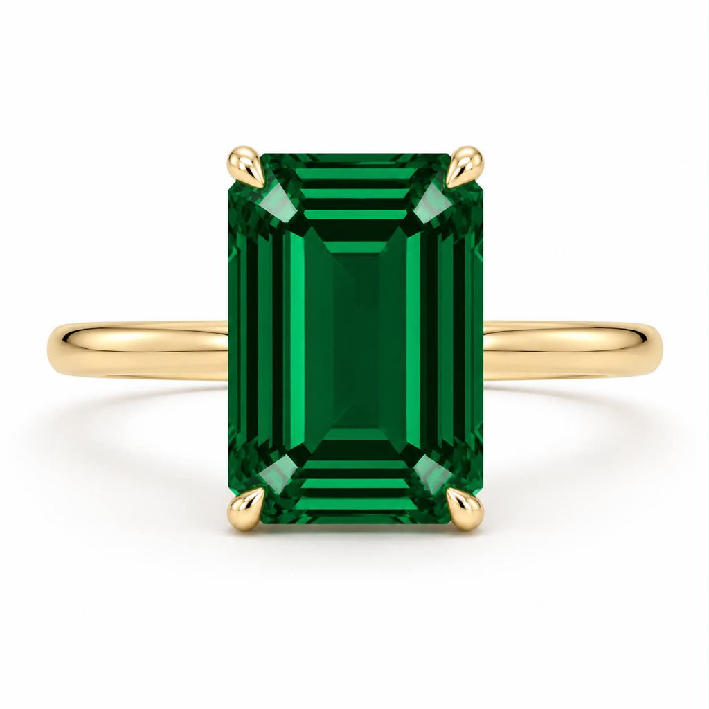 Green Emerald Cut Solitaire Engagement Ring Yellow Gold