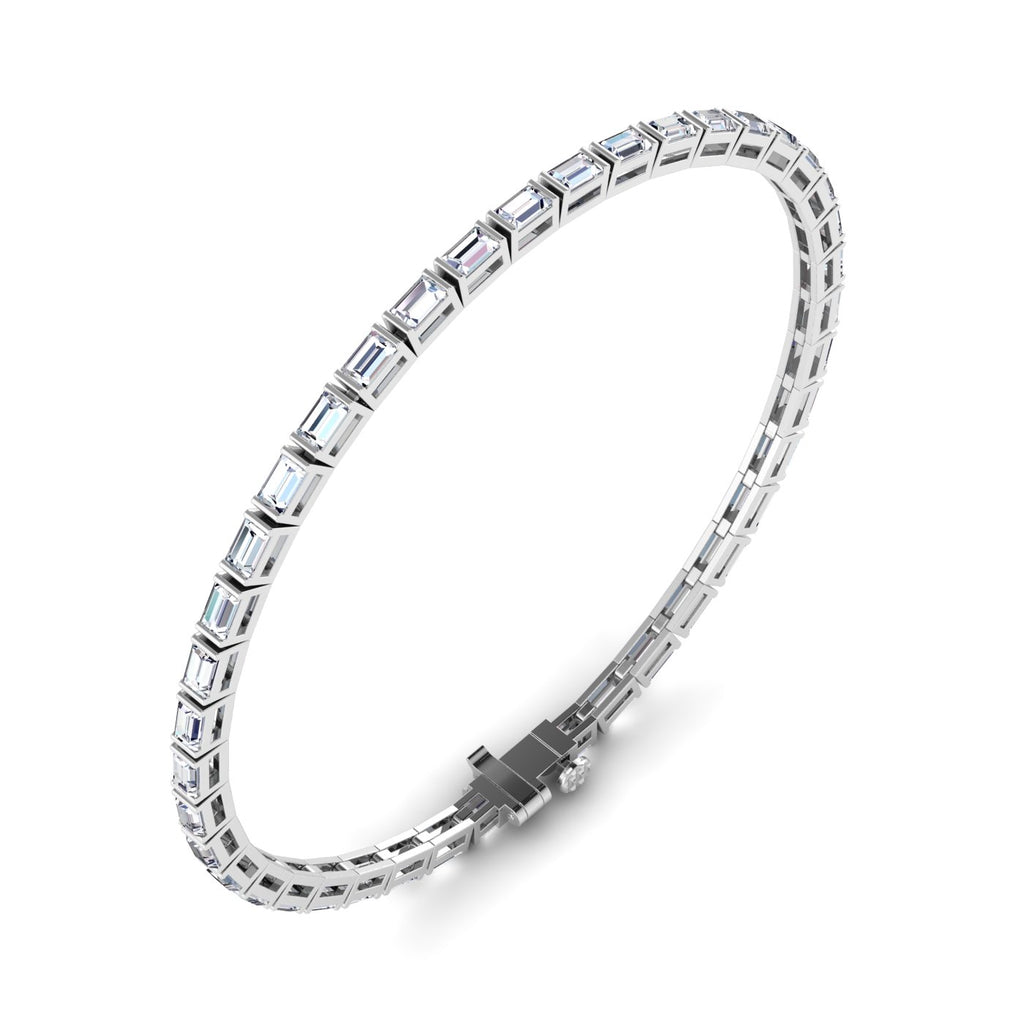 Exquisite Horizontal Emerald Cut Diamond Tennis Bracelet - Luxurious and sophisticated with horizontal emerald-cut diamonds | White Gold | Side View