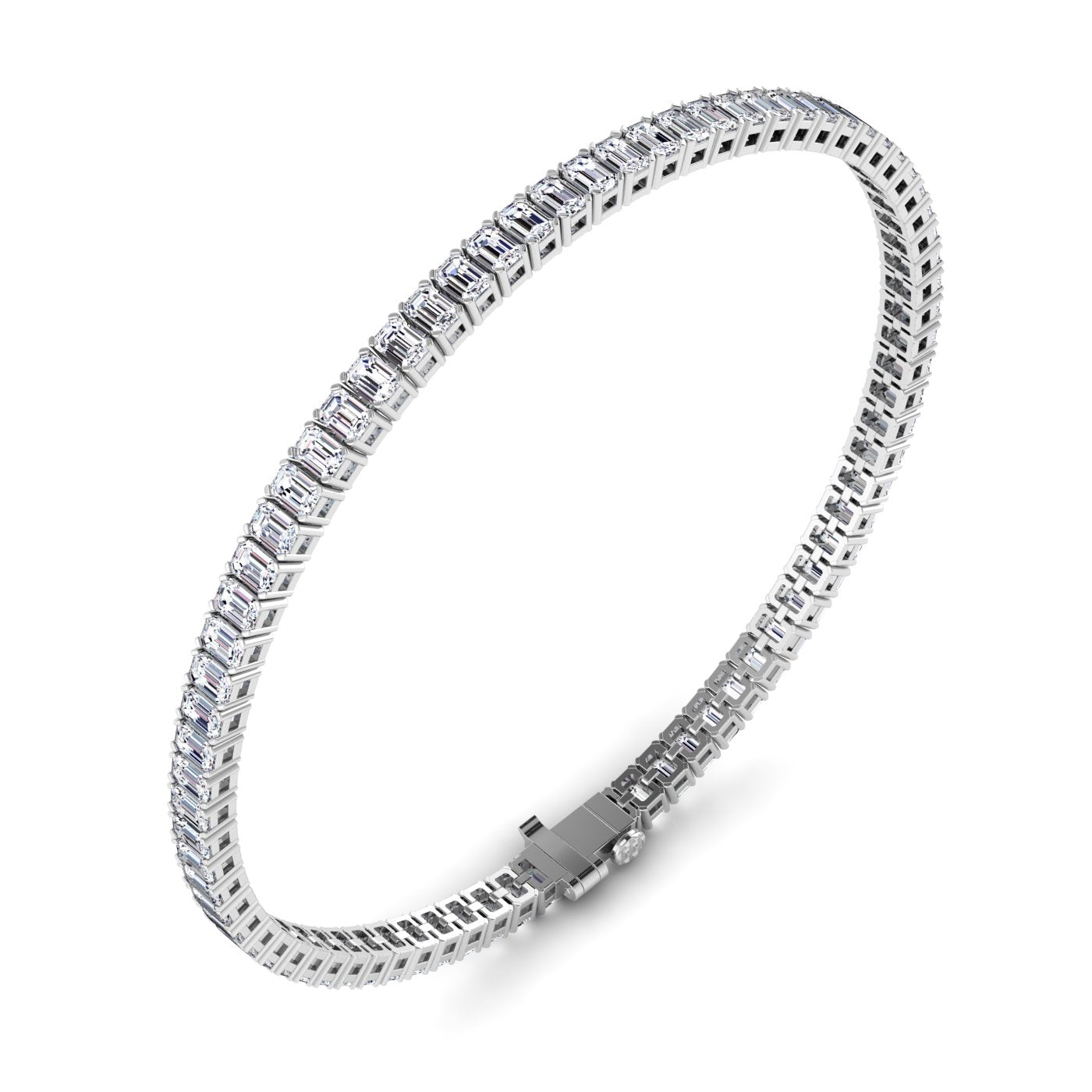 Exquisite Vertical Set Emerald Cut Diamond Tennis Bracelet - Elegant luxury with emerald-cut diamonds | White Gold | Side View