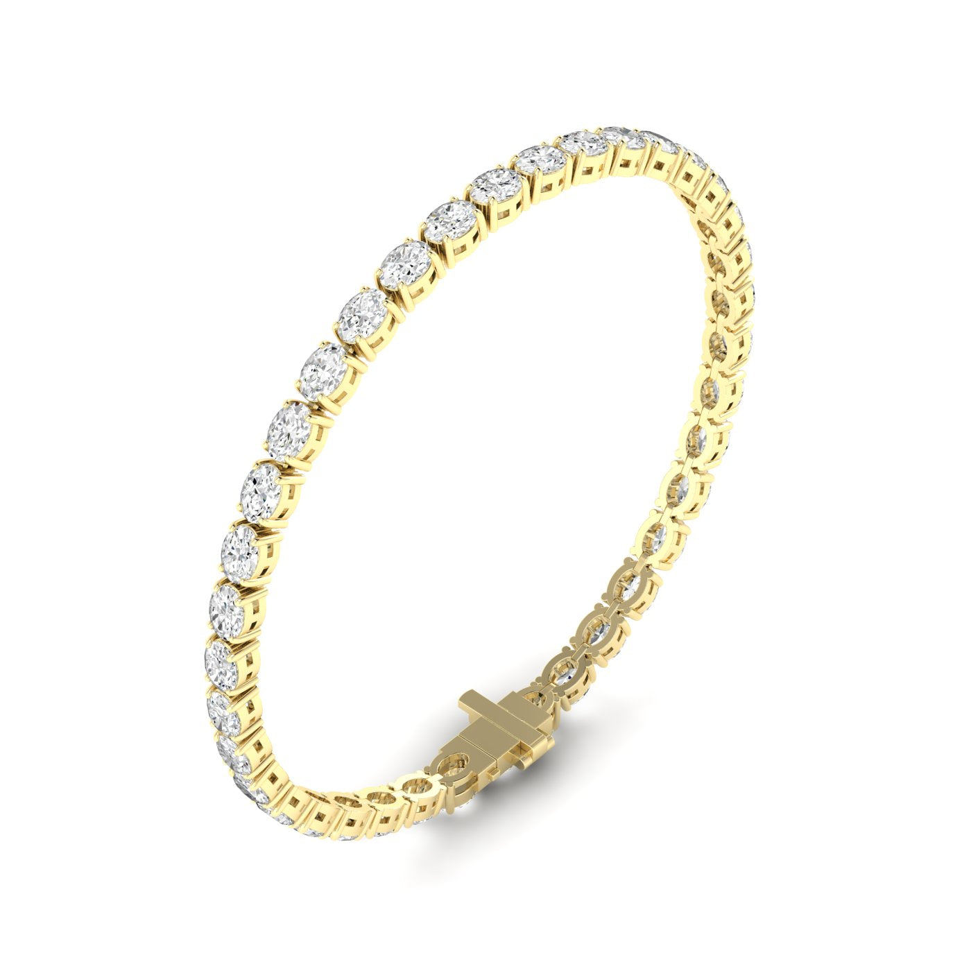 Charming Oval Diamond Tennis Bracelet - Elegant and timeless diamond jewelry | Yellow Gold | Side View