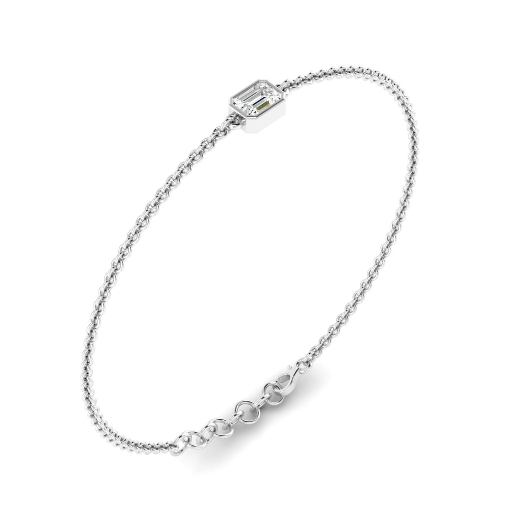 Solo Emerald Cut Diamond Adjustable Bracelet - Featuring a single emerald-cut diamond in a sleek adjustable design | White Gold | Side View