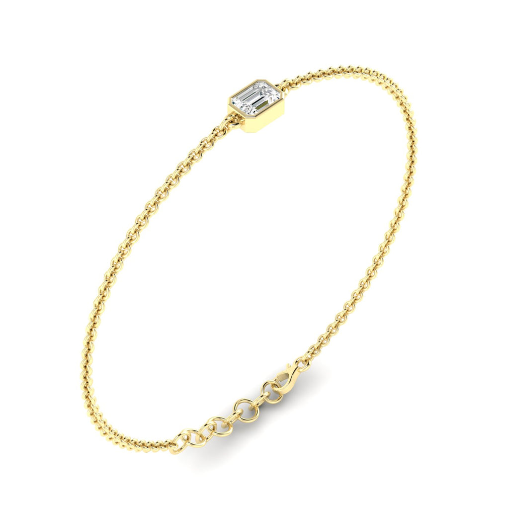 Solo Emerald Cut Diamond Adjustable Bracelet - Featuring a single emerald-cut diamond in a sleek adjustable design | Yellow Gold | Side View