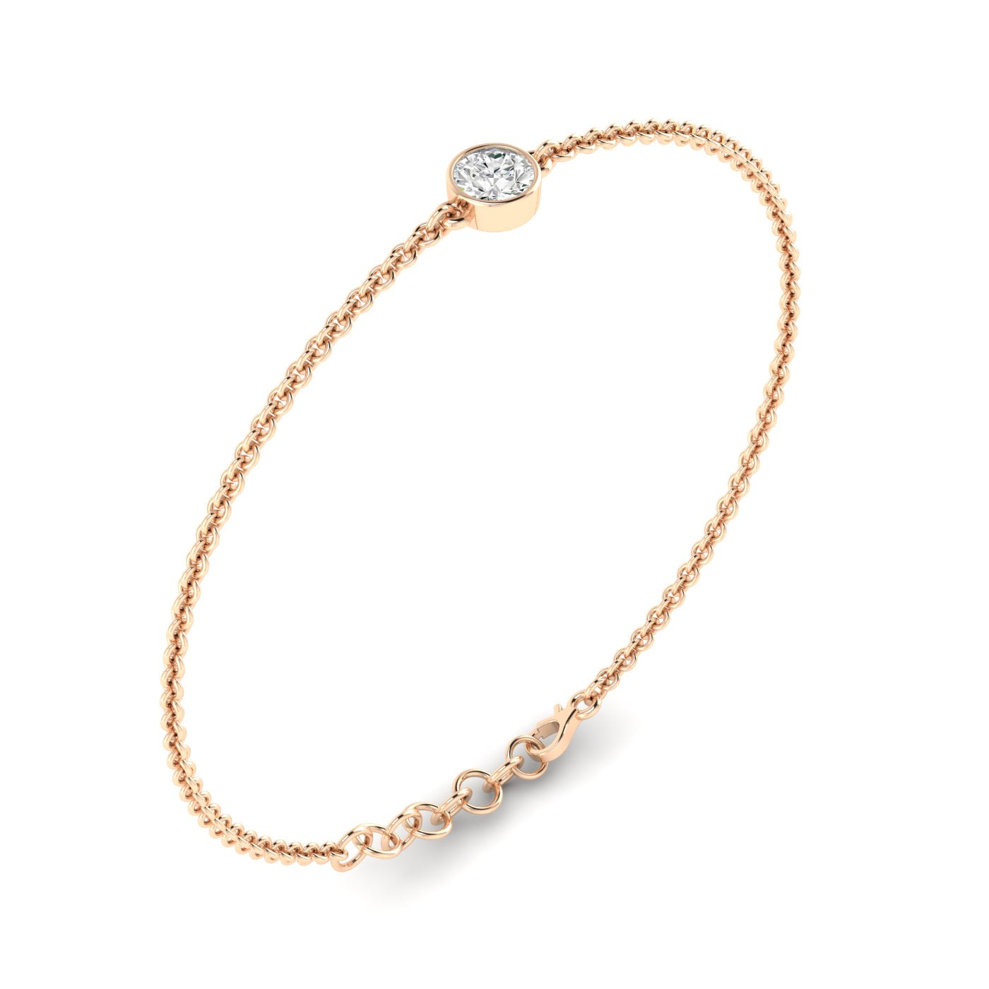 Solo Round Diamond Adjustable Bracelet - Featuring a single round diamond in a sleek, adjustable design for a timeless look| Rose Gold | Side View