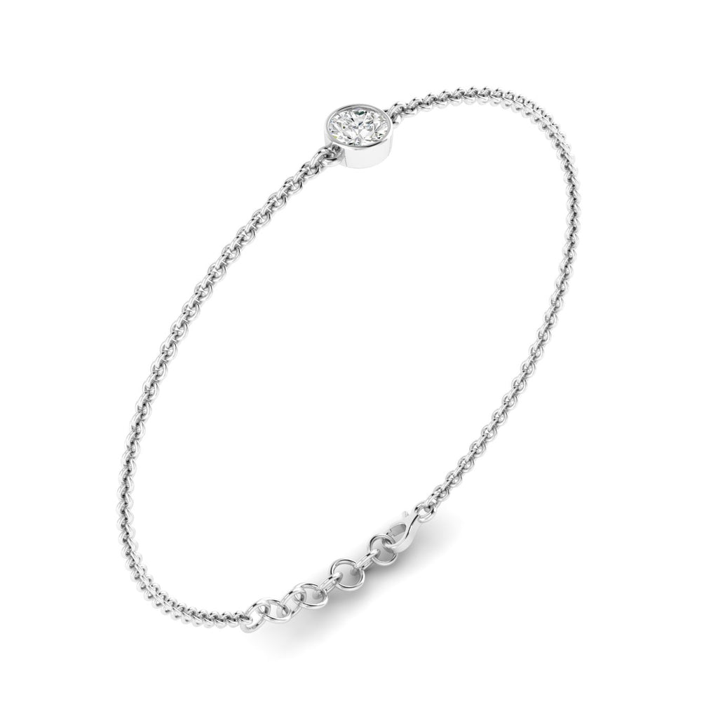 Solo Round Diamond Adjustable Bracelet - Featuring a single round diamond in a sleek, adjustable design for a timeless look| White Gold | Side View