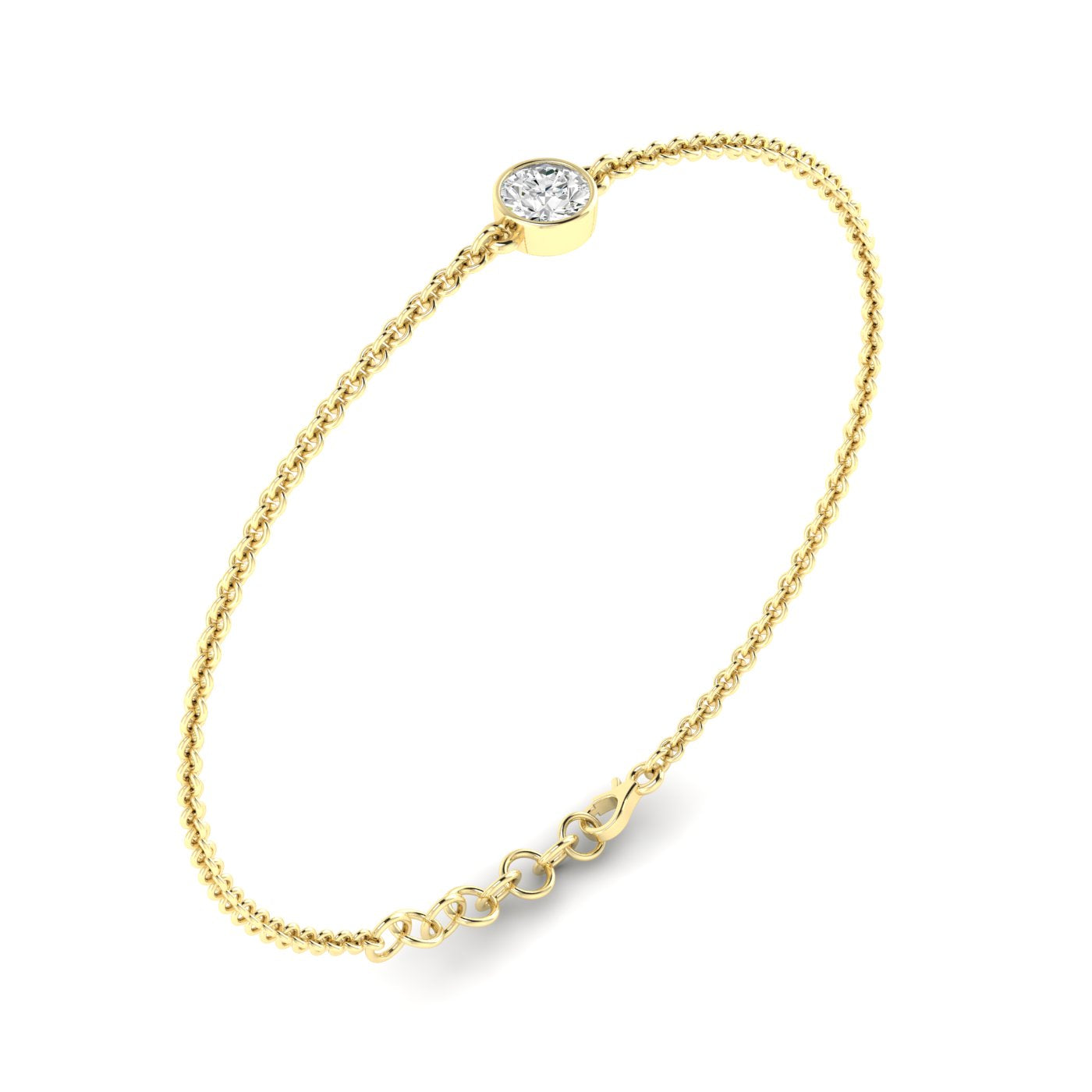 Solo Round Diamond Adjustable Bracelet - Featuring a single round diamond in a sleek, adjustable design for a timeless look| Yellow Gold | Side View