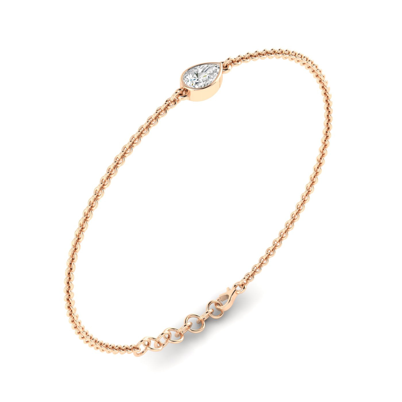 Solo Pear Diamond Adjustable Bracelet - Featuring a single pear-shaped diamond in an elegant adjustable design | Rose Gold | Side View