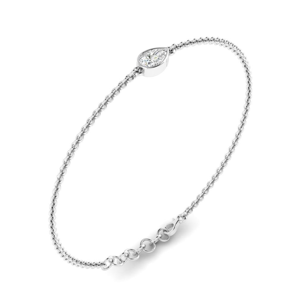 Solo Pear Diamond Adjustable Bracelet - Featuring a single pear-shaped diamond in an elegant adjustable design | White Gold | Side View