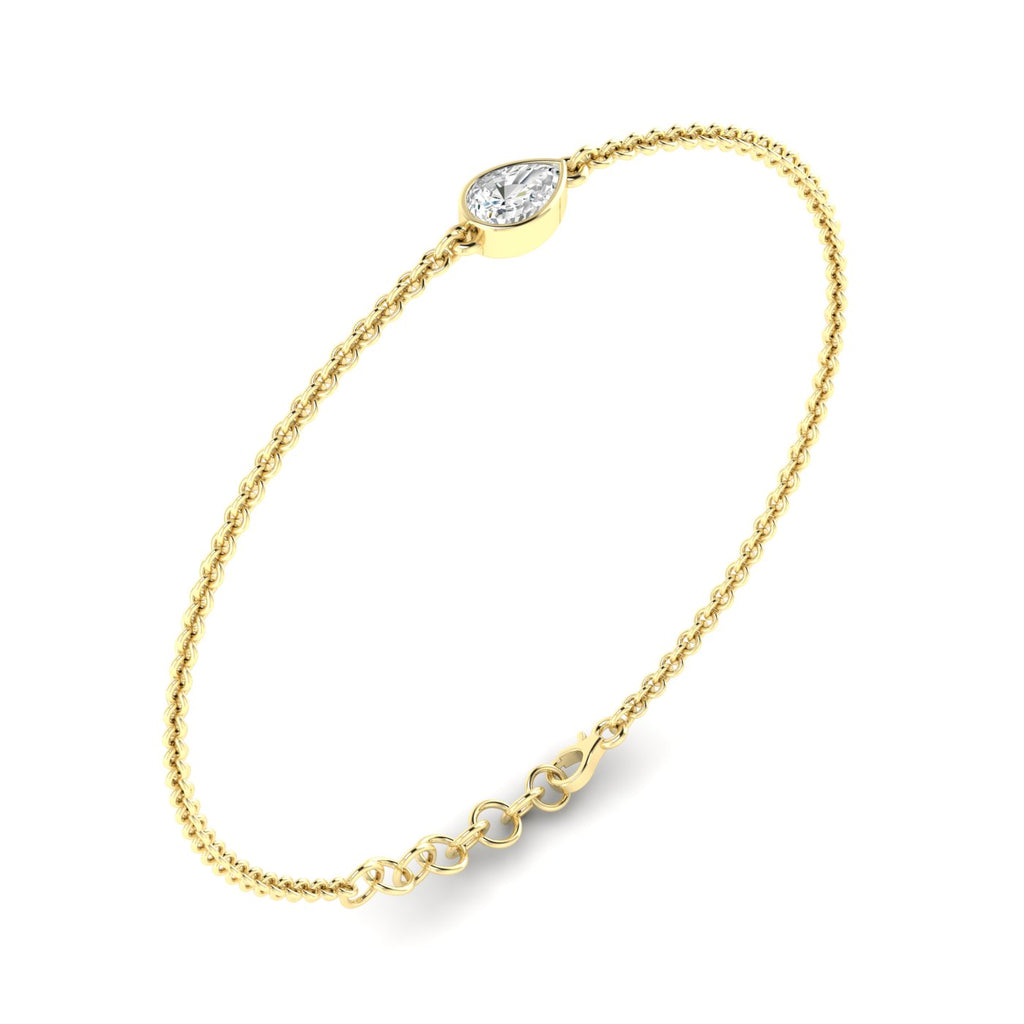 Solo Pear Diamond Adjustable Bracelet - Featuring a single pear-shaped diamond in an elegant adjustable design | Yellow Gold | Side View