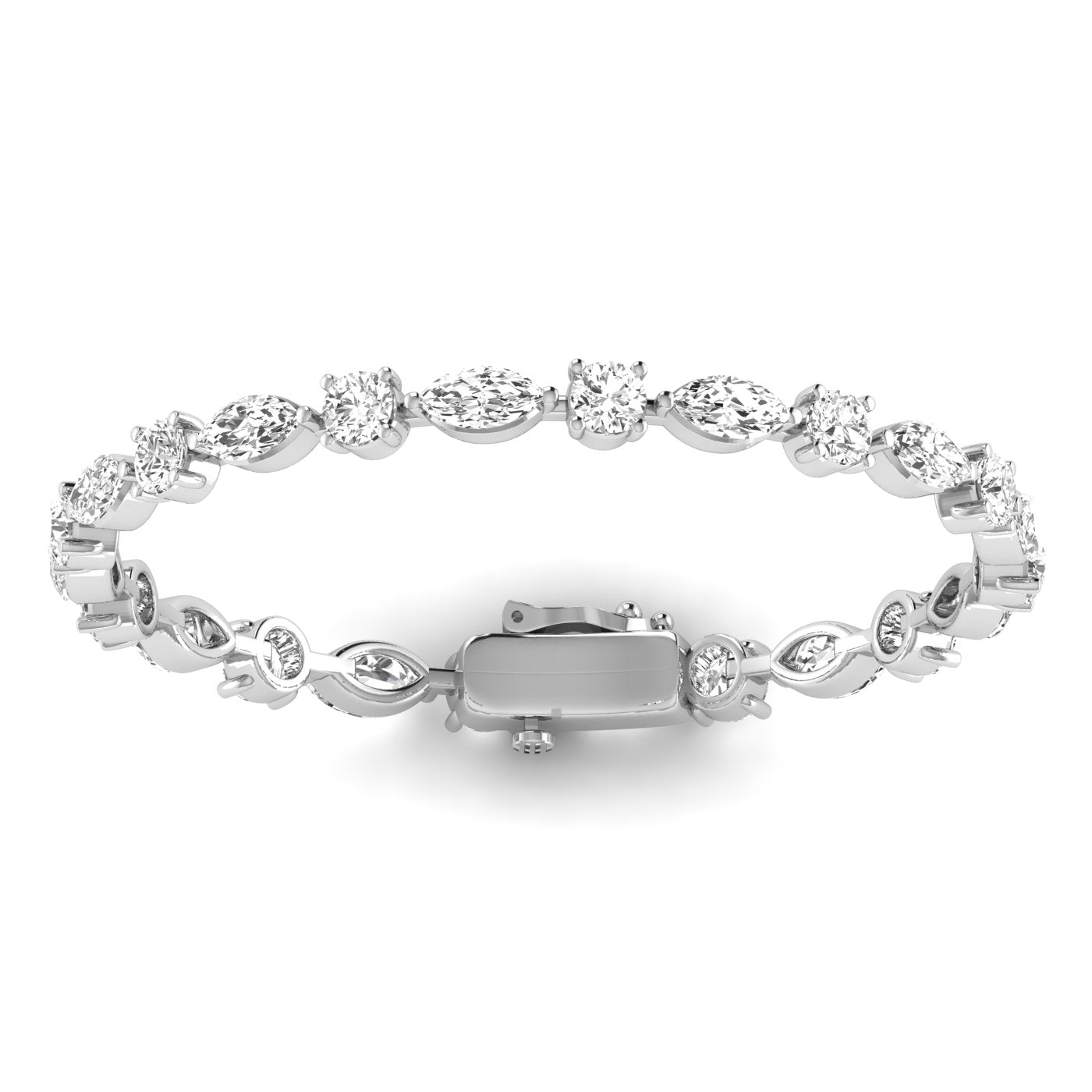 Dynamic Round & Marquise Diamond Bracelet - Featuring a stunning mix of round and marquise diamonds for a bold, elegant design | White Gold | Back View