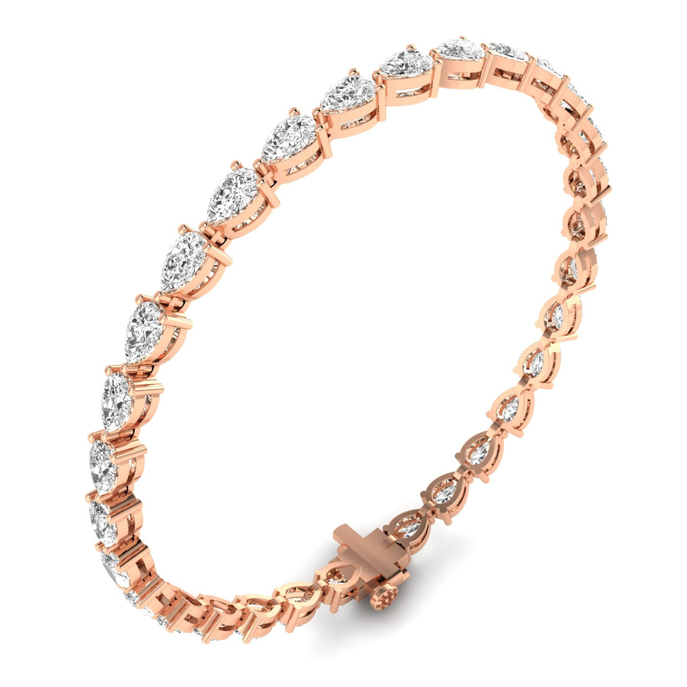 Classic pear diamond tennis bracelet featuring beautifully arranged pear-shaped diamonds in a timeless and elegant design | Rose Gold | Side View