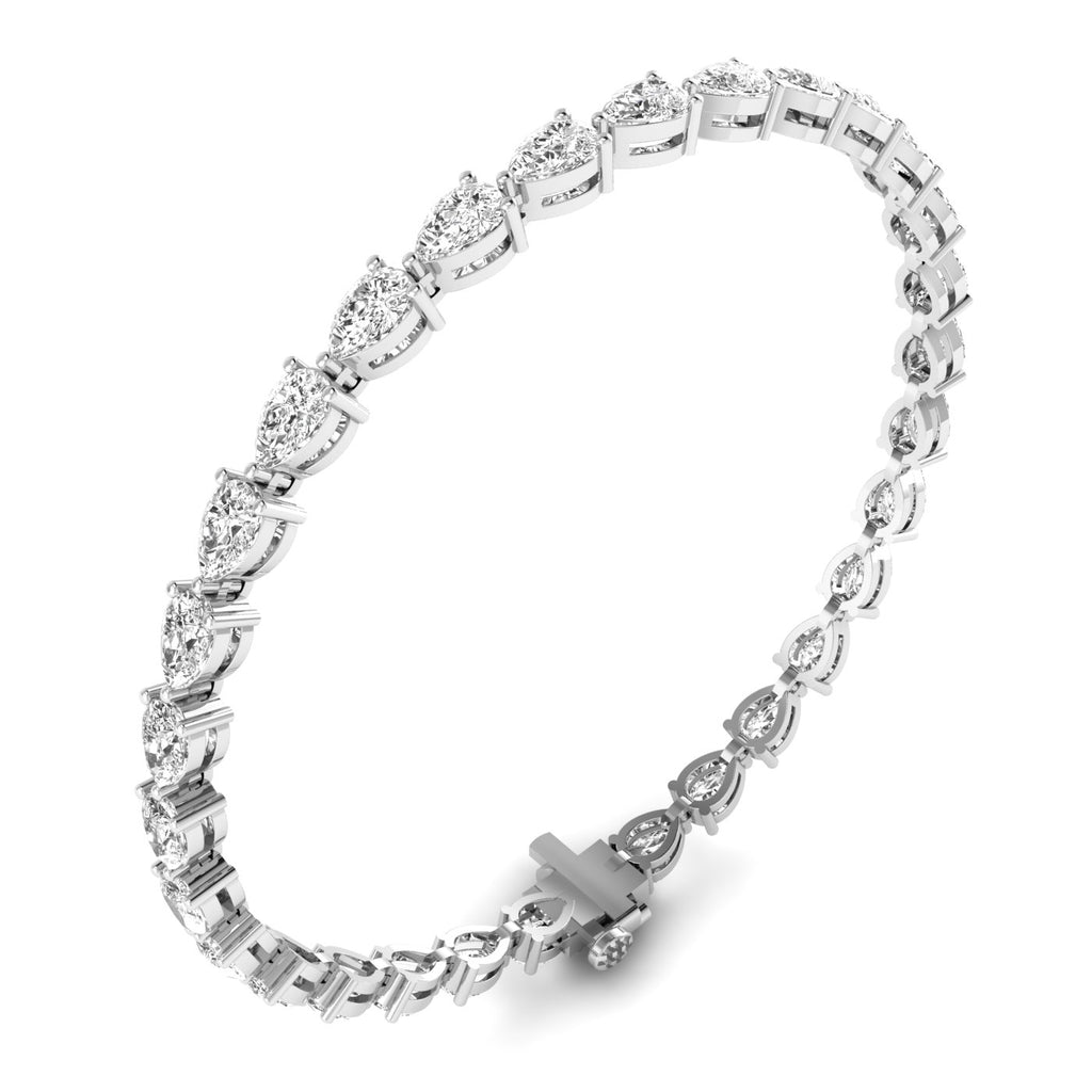 Classic pear diamond tennis bracelet featuring beautifully arranged pear-shaped diamonds in a timeless and elegant design | White Gold | Side View