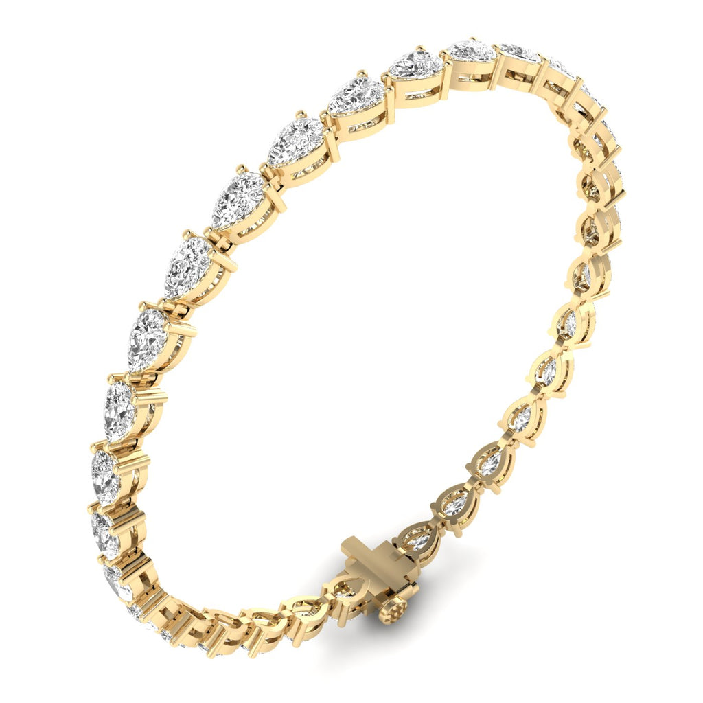 Classic pear diamond tennis bracelet featuring beautifully arranged pear-shaped diamonds in a timeless and elegant design | Yellow Gold | Side View