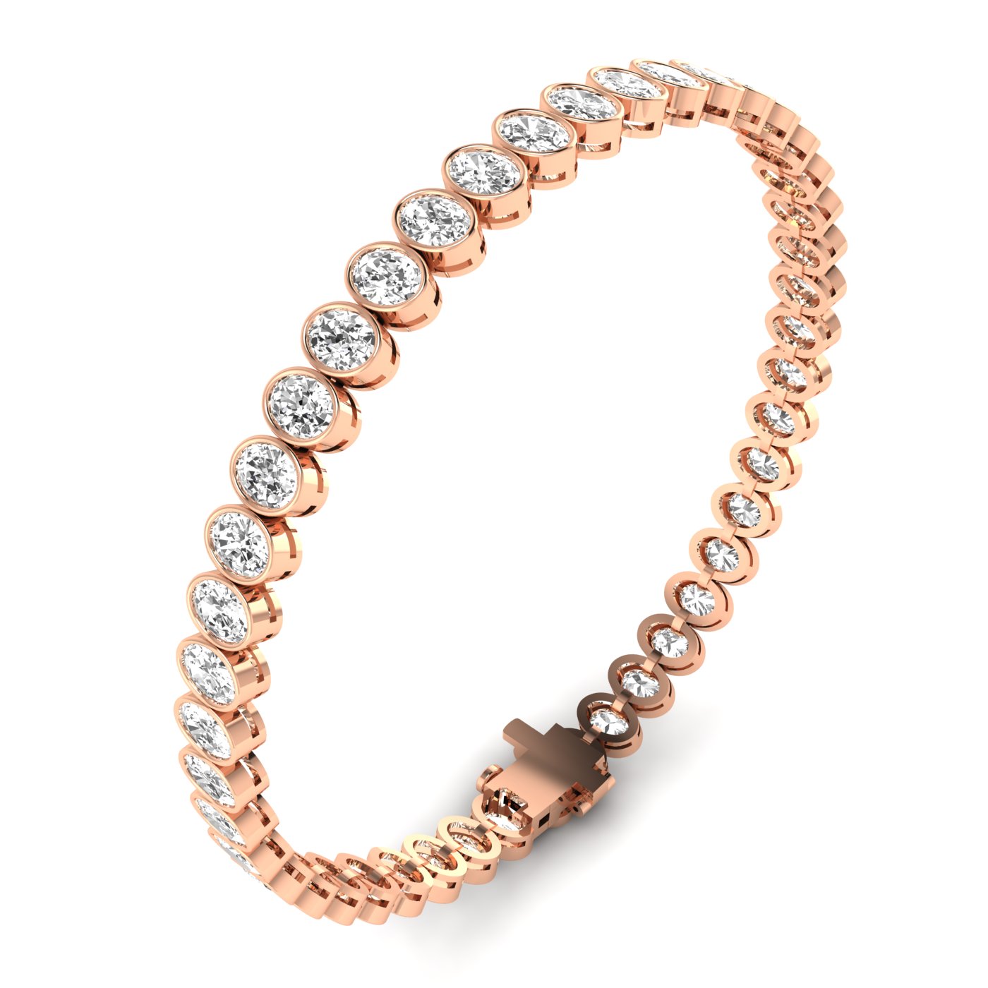 Sleek Bezel Oval Diamond Tennis Bracelet - Modern design with bezel-set oval diamonds | Rose Gold | Side View