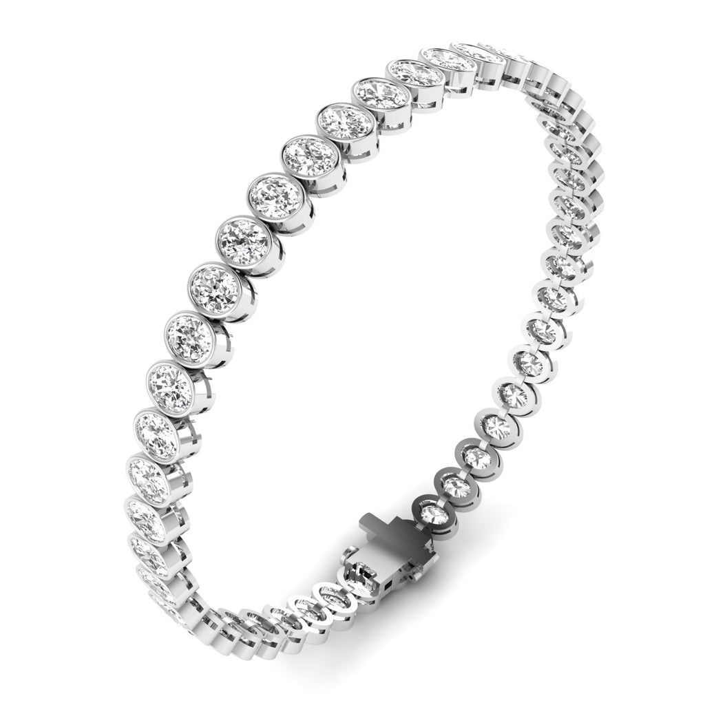 Sleek Bezel Oval Diamond Tennis Bracelet - Modern design with bezel-set oval diamonds | White Gold | Side View