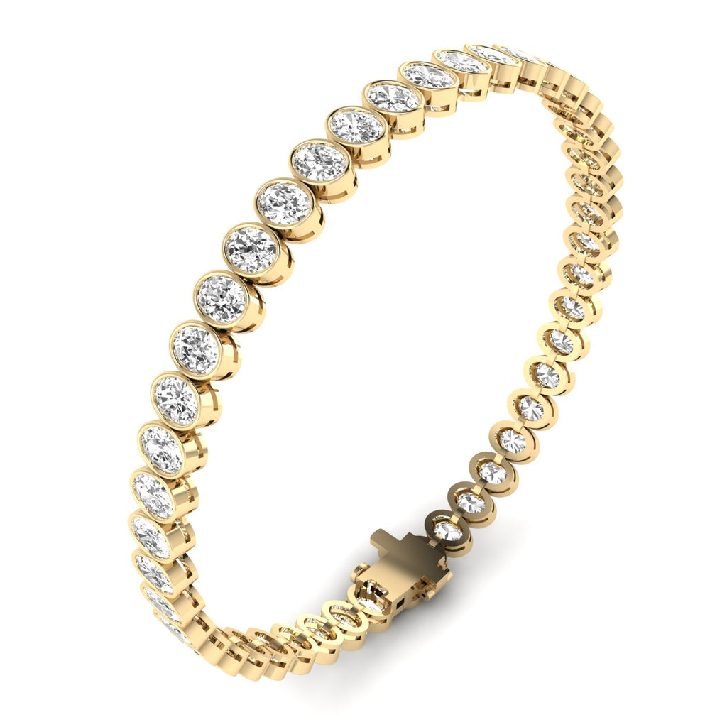 Sleek Bezel Oval Diamond Tennis Bracelet - Modern design with bezel-set oval diamonds | Yellow Gold | Side View