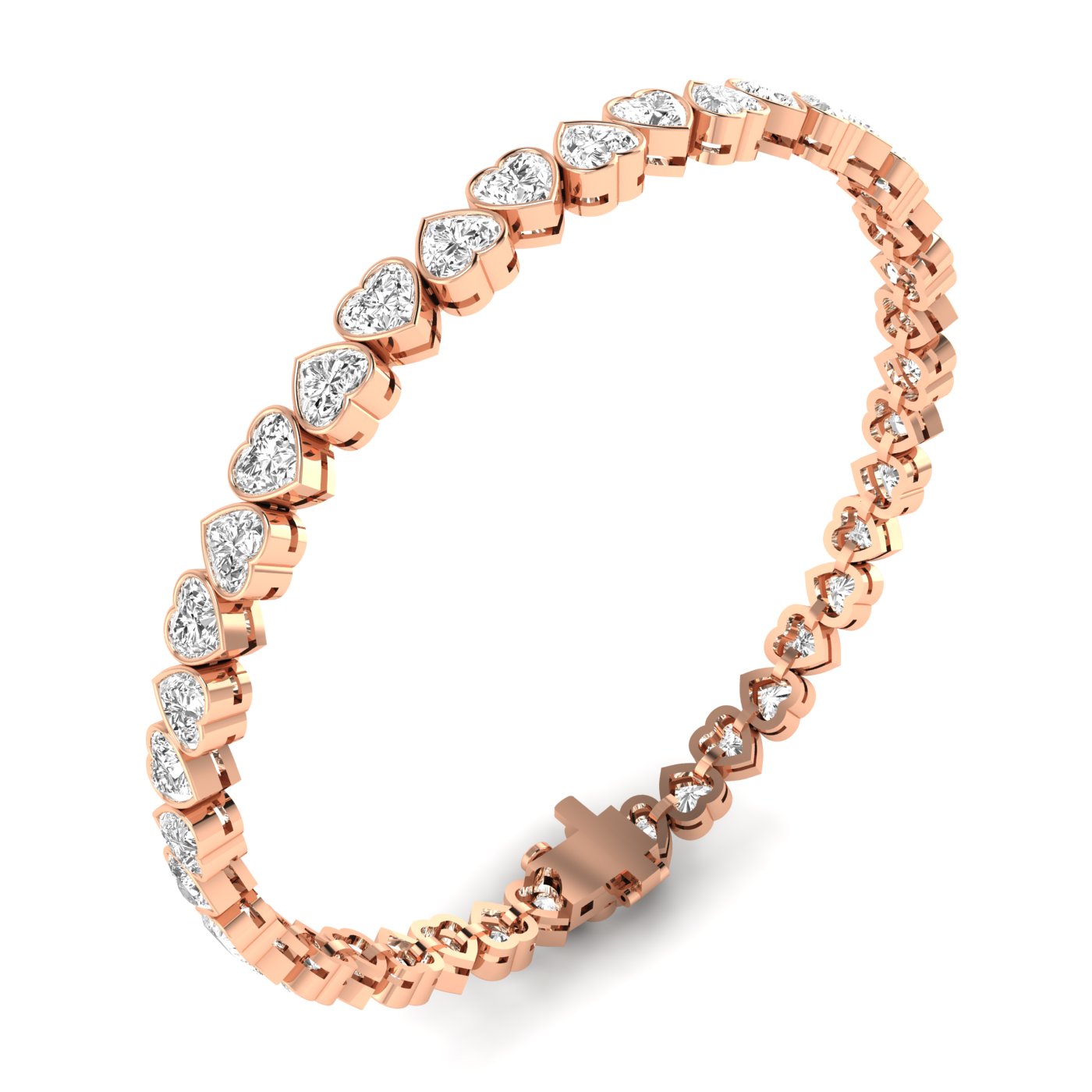 Sparkling Heart-Shaped Diamond Tennis Bracelet - Elegant design with dazzling heart-shaped diamonds | Rose Gold | Side View