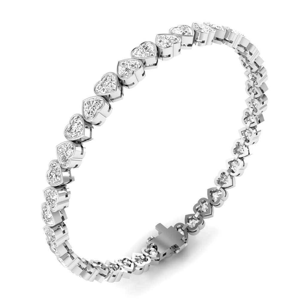 Sparkling Heart-Shaped Diamond Tennis Bracelet - Elegant design with dazzling heart-shaped diamonds | White Gold | Side View