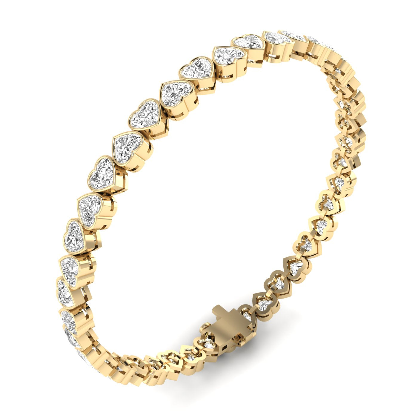 Sparkling Heart-Shaped Diamond Tennis Bracelet - Elegant design with dazzling heart-shaped diamonds | Yellow Gold | Side View