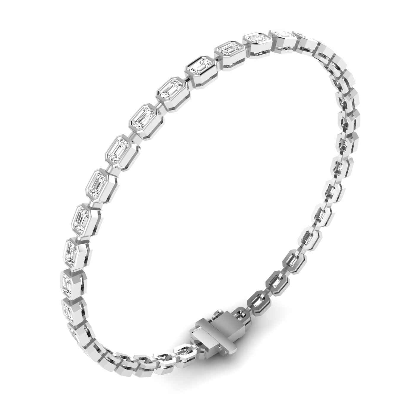 Majestic Emerald Cut Diamond Tennis Bracelet - Stunning design with elegant emerald-cut diamonds | White Gold | Side View