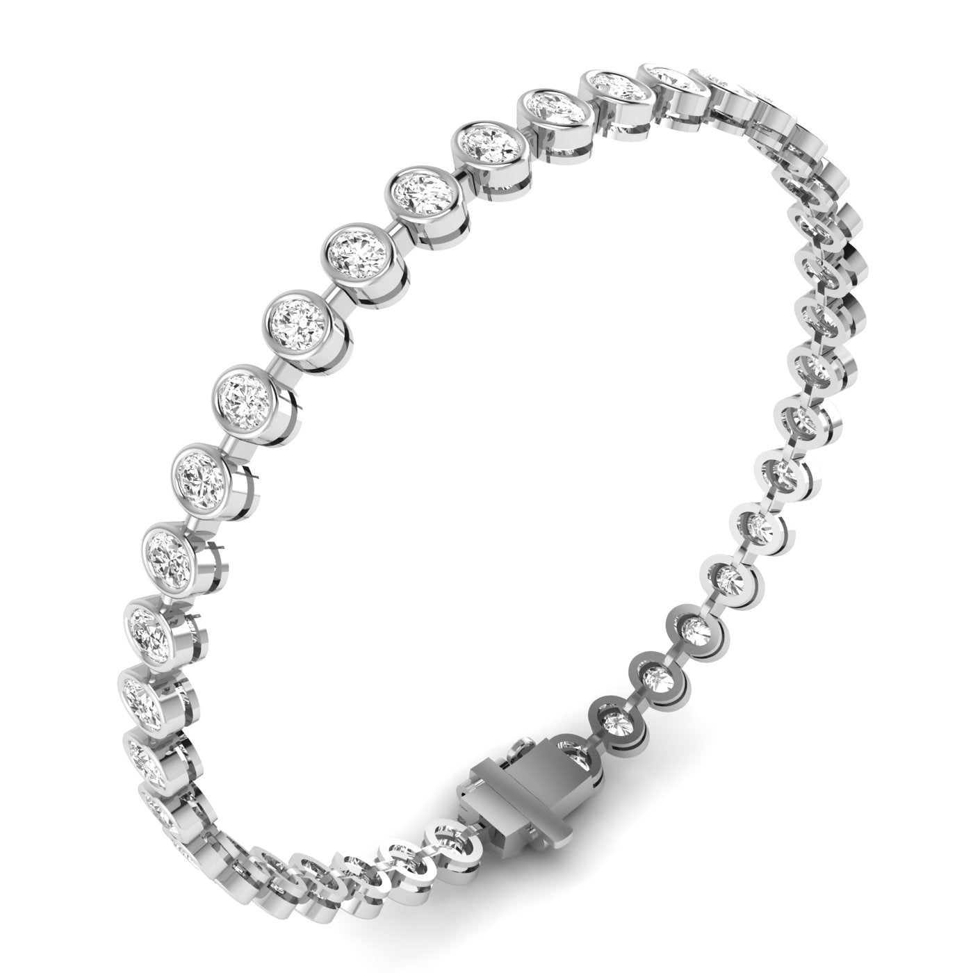 Majestic Bezel Oval Diamond Tennis Bracelet - Featuring bezel-set oval diamonds in an elegant, timeless design | White Gold | Side View