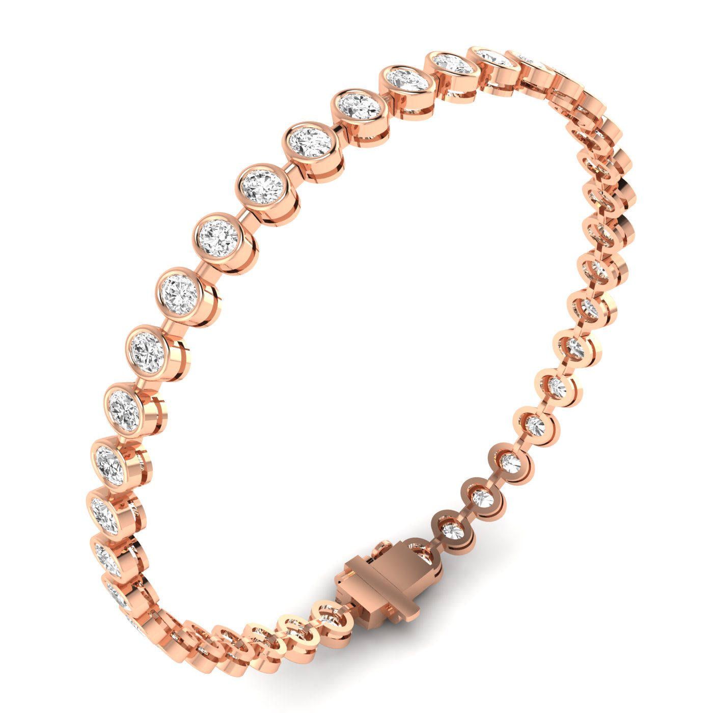 Majestic Bezel Oval Diamond Tennis Bracelet - Featuring bezel-set oval diamonds in an elegant, timeless design | Rose Gold | Side View