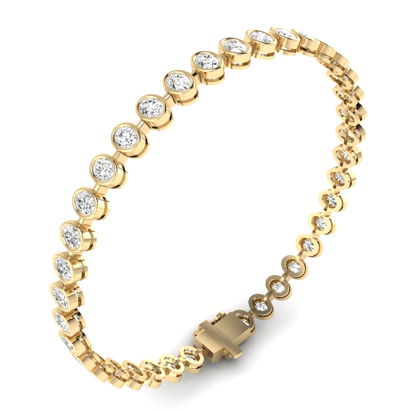 Majestic Bezel Oval Diamond Tennis Bracelet - Featuring bezel-set oval diamonds in an elegant, timeless design | Yellow Gold | Side View