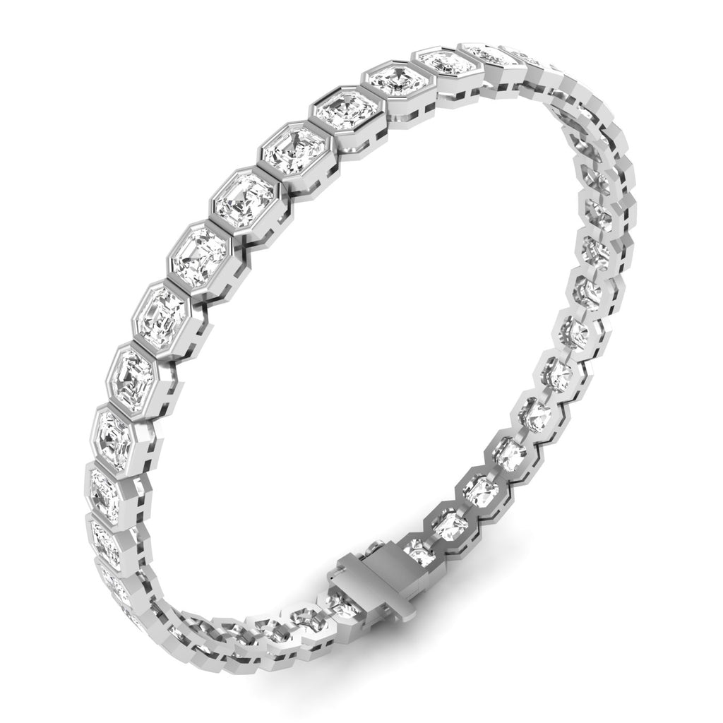 Bezel Asscher Diamond Tennis Bracelet - Elegant design featuring bezel-set Asscher cut diamonds | White Gold | Side View