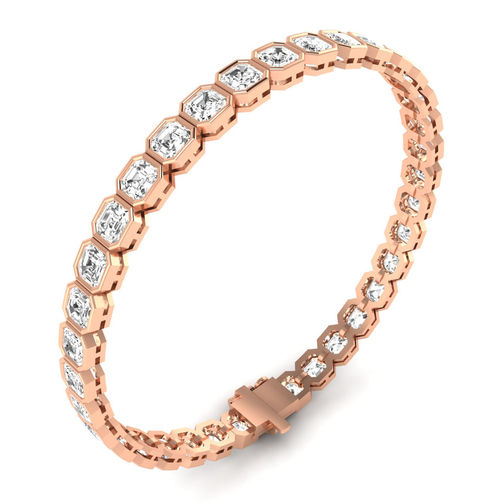 Bezel Asscher Diamond Tennis Bracelet - Elegant design featuring bezel-set Asscher cut diamonds | Rose Gold | Side View