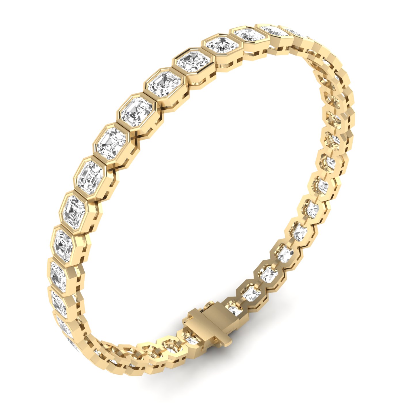 Bezel Asscher Diamond Tennis Bracelet - Elegant design featuring bezel-set Asscher cut diamonds | Yellow Gold | Side View