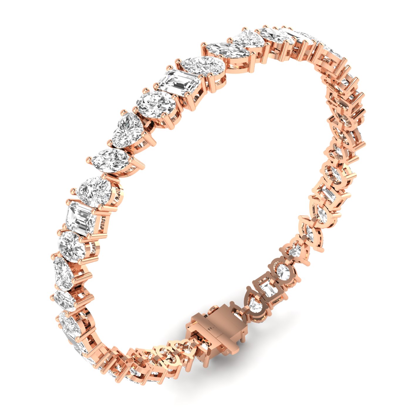 Dazzling Multi-Shape Diamond Tennis Bracelet - Featuring a mix of diamond shapes for a stunning, unique design | Rose Gold | Side View