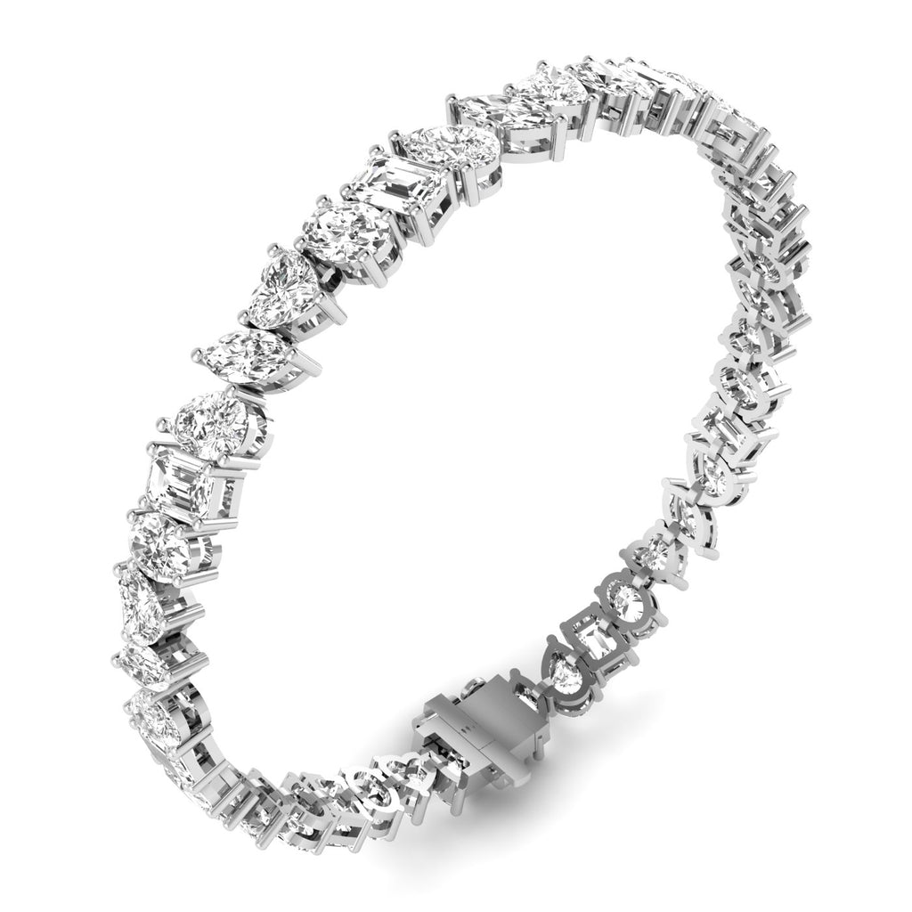 Dazzling Multi-Shape Diamond Tennis Bracelet - Featuring a mix of diamond shapes for a stunning, unique design | White Gold | Side View